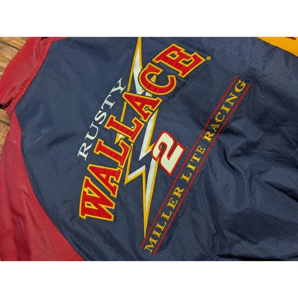 Vtg 90s Chase Authentics Rusty Wallace Miller Lite Puffer Jacket Medium Nascar
